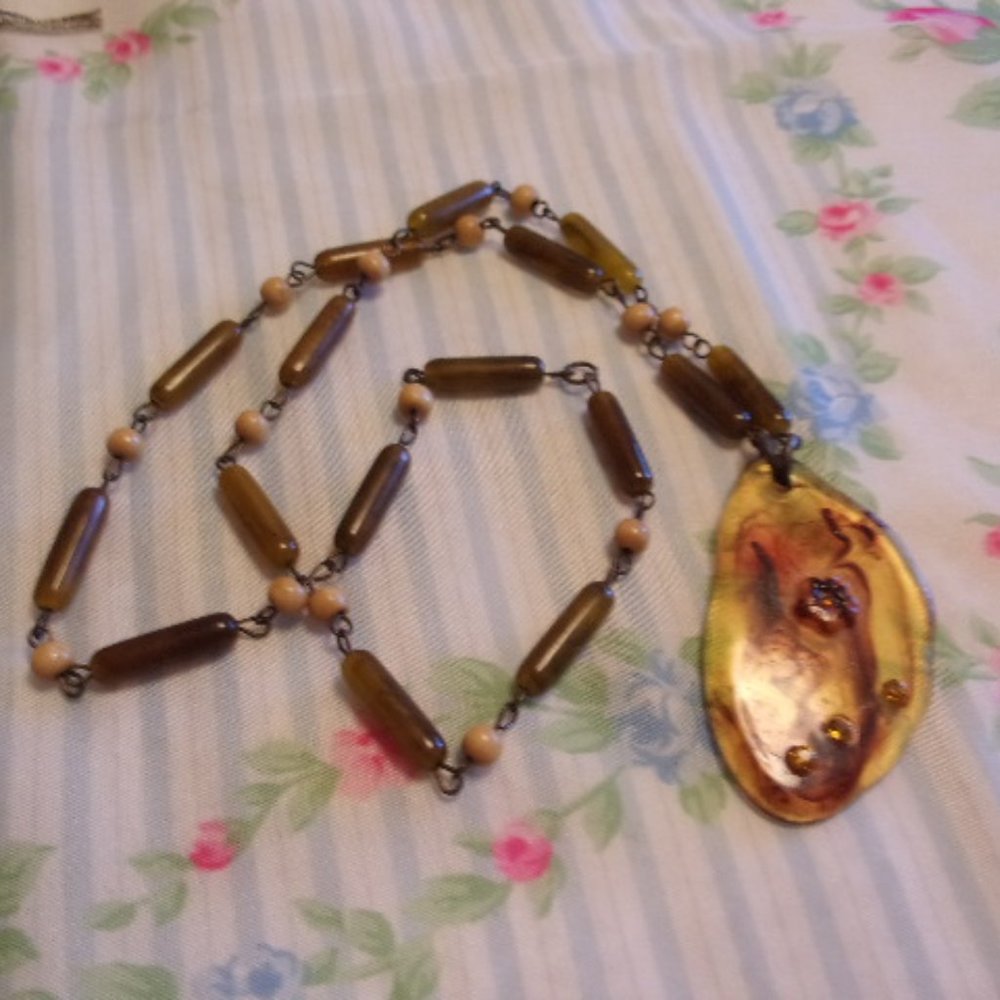 Plastic Tortoise Shell Necklace 24" Long